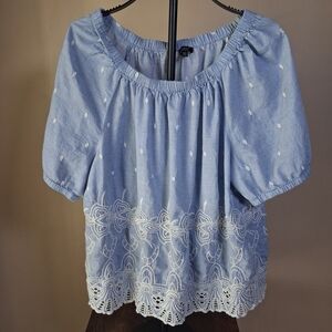 Talbots Blue W/White Embroidery & Eyelet Detail 100% Cotton Top; Size 2XP
